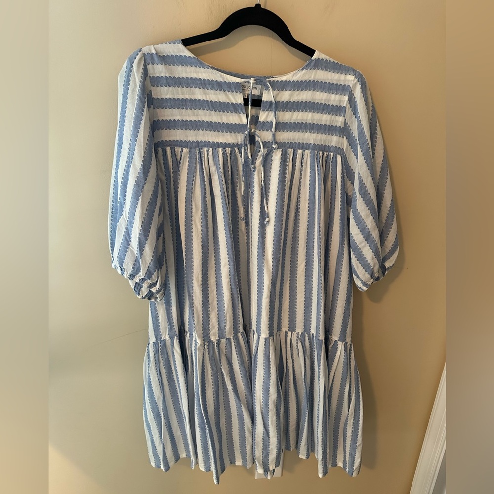 India Collection Emerson Fry Short Emerson blue white organic cotton dress  M/L
